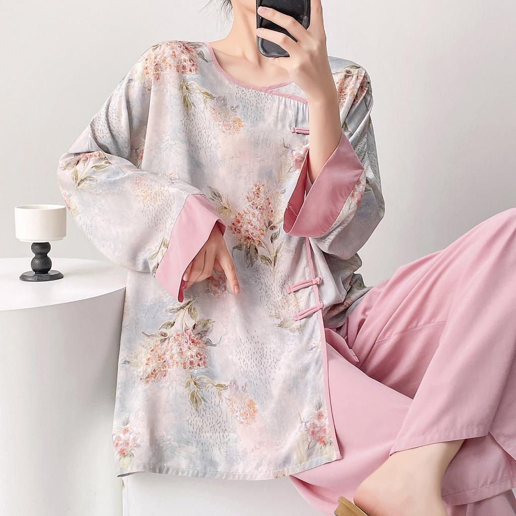 1011 new new Chinese pajamas women's spring and summer improved cheongsam buckle can be worn outside loungewear cotton silk suit thin