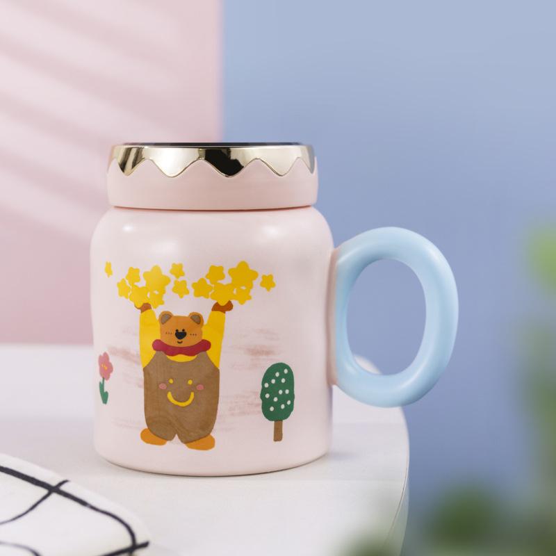 Creative Cartoon Bear Ceramic Cup Home Office Cup Couple Mug Store Celebration Souvenir Mirror Water Cup