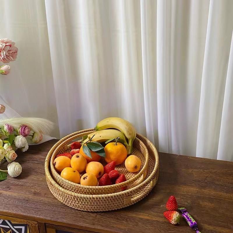 Vietnamese Vine Weaving Nordic Weaving Straw Weaving Fruit Basket Plate Fruit Basket Tea Plate Plate Circular Handle Storage Box