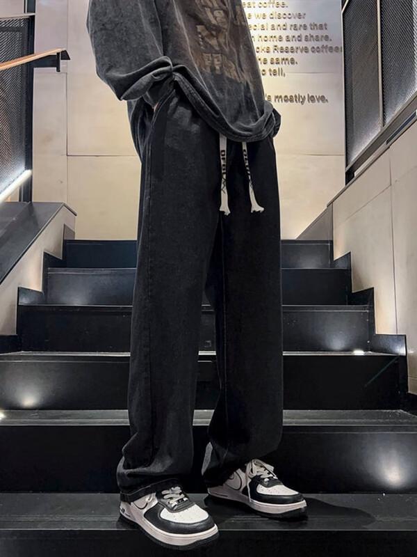 Dingfengbaoluo Men's Retro Straight Wide-Leg Casual Pants