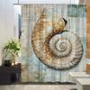 Ocean Style Fossil Watercolor Shower Curtain - Creative Shell Design, Bathroom Decor, Polyester Fabric, Includes 12 Hooks