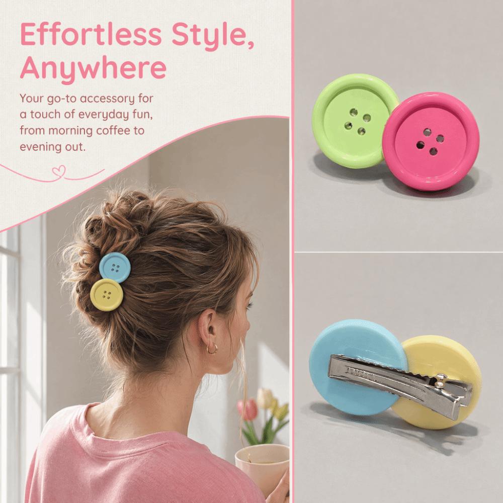 2pcs Non-Slip Button Shape Hairpins Oval Design Cute Barrettes Candy Color Hair Clip  Party