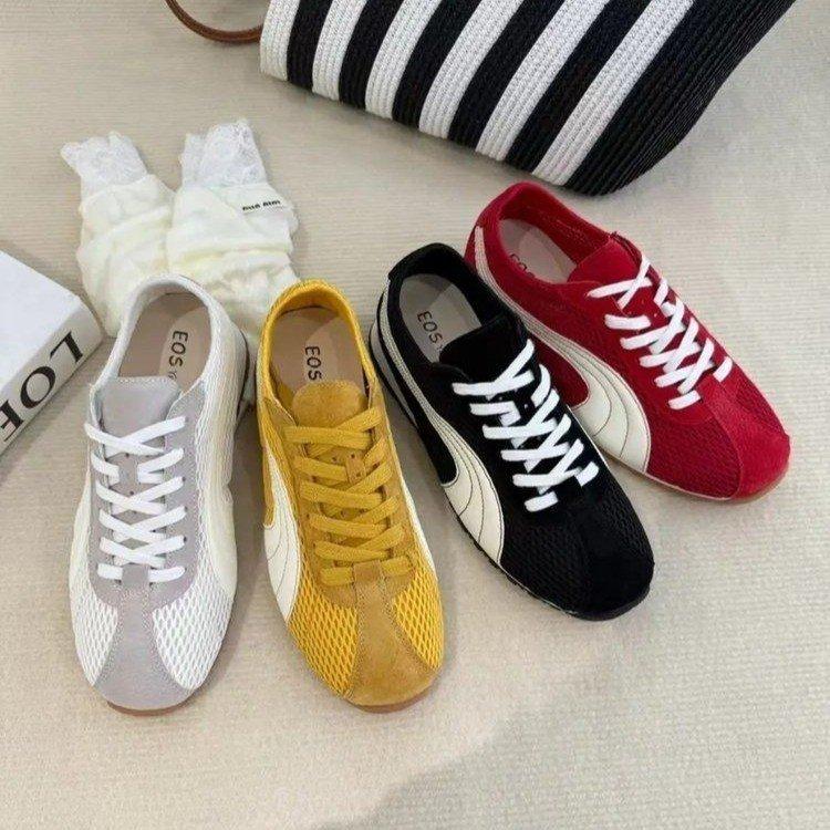 Red Dexun Single Shoes Women's 2025 New Retro Versatile Forrest Gump German Training Shoes Women's Summer Mesh Breathable Flat-bottom Sports