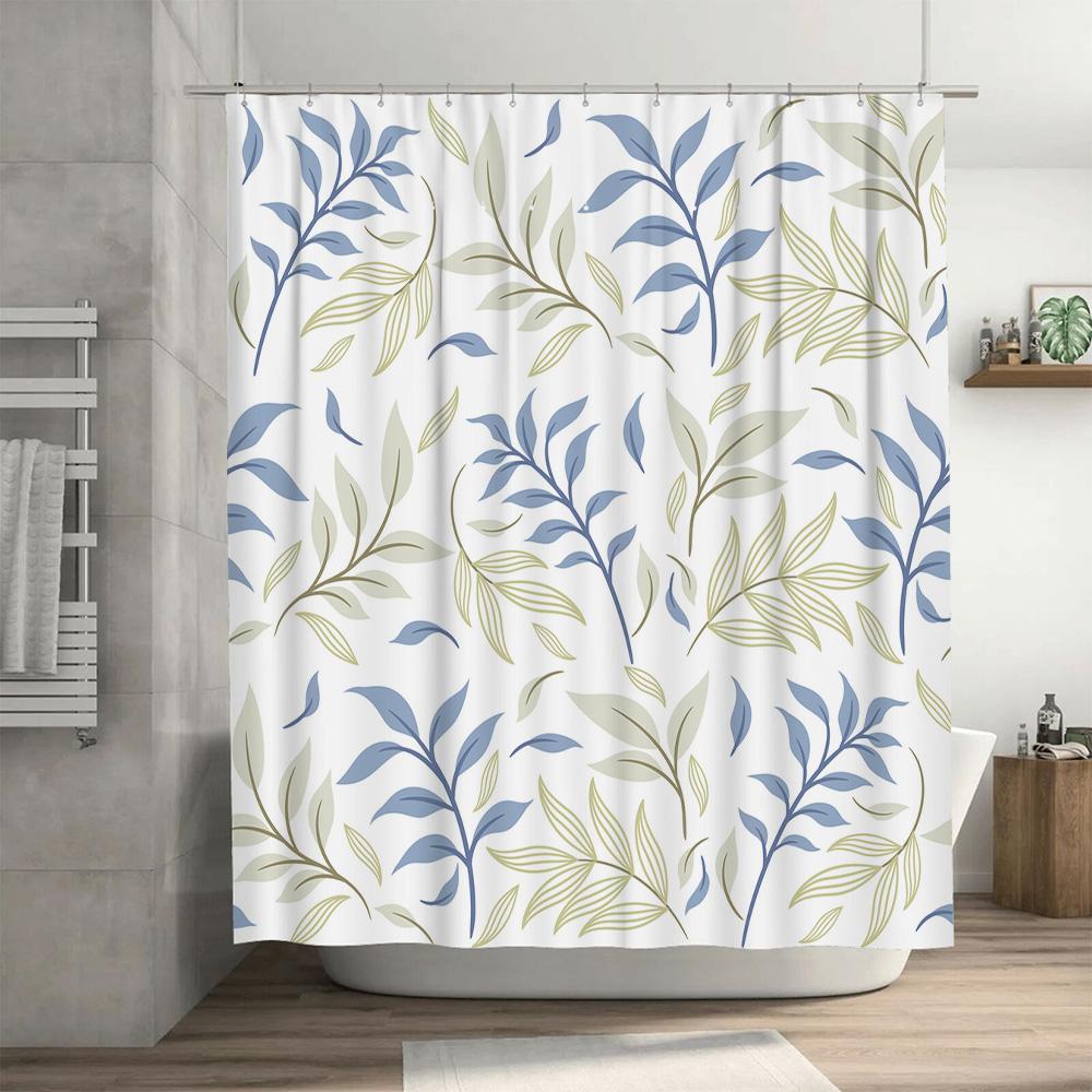 Modern Floral Pattern Shower Curtain Waterproof Bathroom Decor Rectangular Shape Blue Green White 72x84inches Home Textile Produ