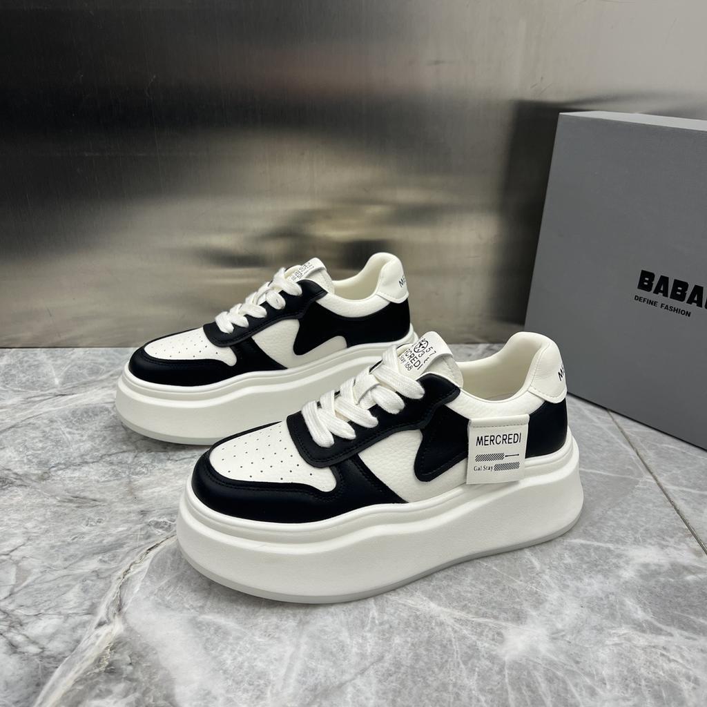 Platform White Shoes Women's 2025 New Popular Leather Fashion Versatile Small Fragrant Wind Height Leisure Sports Board Shoes