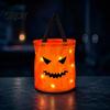 Durable Fabric Pumpkin Treat Bag Glowing Candy with LED Lights, Reusable Halloween Trick or Pail Tote for Kids, Handbag Party Favors Festival Supply