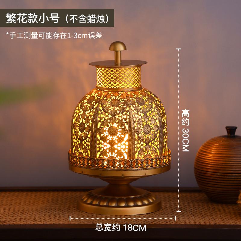 Vintage Iron Candle Holder Decor Tabletop Copper Lantern with Electronic Candle for Dining Room Thai Spa Retro Home Decor