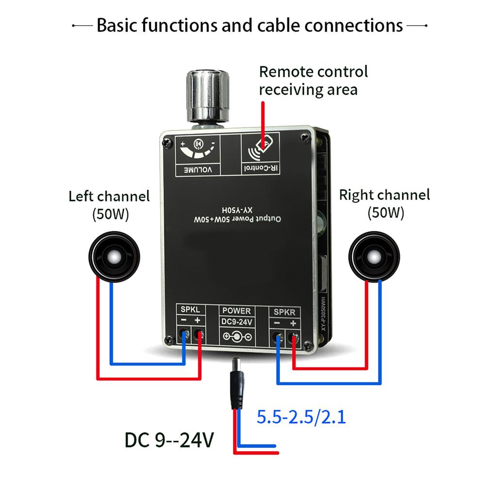 50W+50W   5.1 Wireless   Power Amplifier Portable Sound Amplifier Speaker Amp for Car and Home
