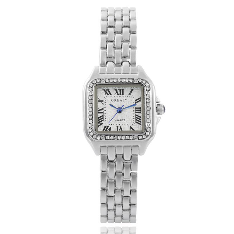 Elegant Women's Gold Square Watch with Silver Stainless Steel Band - Perfect Gift for Students