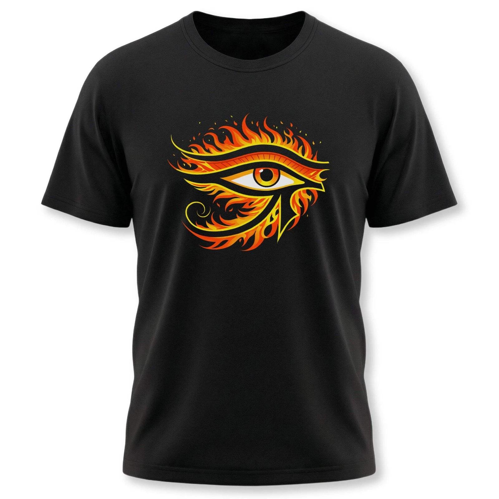 Eye of Ra Fire T-Shirt | Ancient Egyptian God Symbolic Graphic Print Tee S