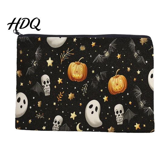 Large Capacity Pencil Bag Halloween Storage Bag, with Pumpkin Ghost Pattern Design, Thickened Themed Sundries Pouch Canvas Cosmetic Organizer,