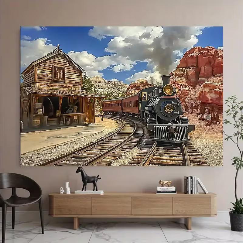 

2D Steam Locomotive in Red Rock Canyon Tapestry Western Aesthetic Room Decor 47.2x31.5inch/120*80cm