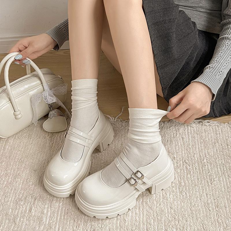 Black French retro light mouth thick high heel single shoes women's 2025 new summer skirt JK heightening Mary Jane shoes