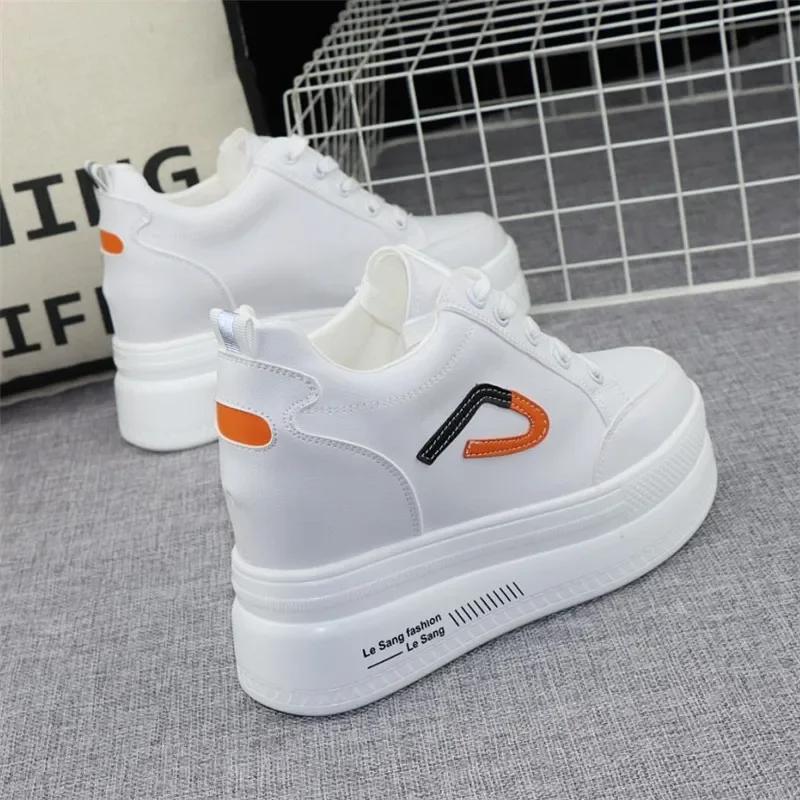 Fashion New autumn and winter fashion casual shoes women's high heels 10 cm thick base sneakers black white 34-39 platform boots