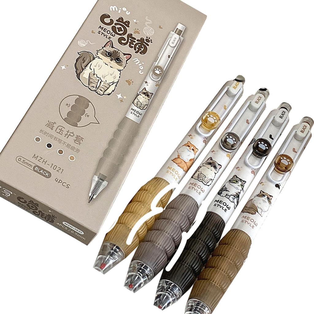 4 Pcs Cartoon Pet Gel Pen Retractable Neutral Pen Aesthetic Stationery Pen 0.5mm Writing Pen Gel Ink Pen Journaling Pen
