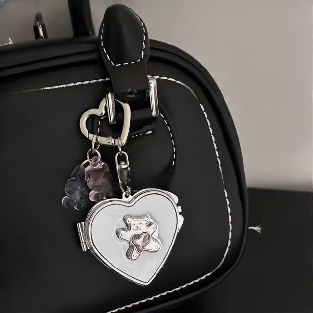 Butterfly Locket Bag Charm Photo Locket Silver Rhinestone Purse Accessories Pink Crystal Set Bag Charm