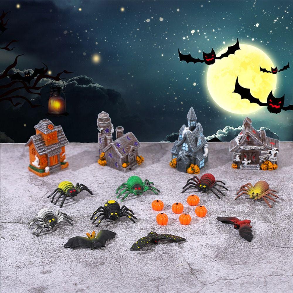 Resin Craft Halloween Spider Bat Figurines Miniatures Pumpkin Ornaments  Garden Outdoor Decor