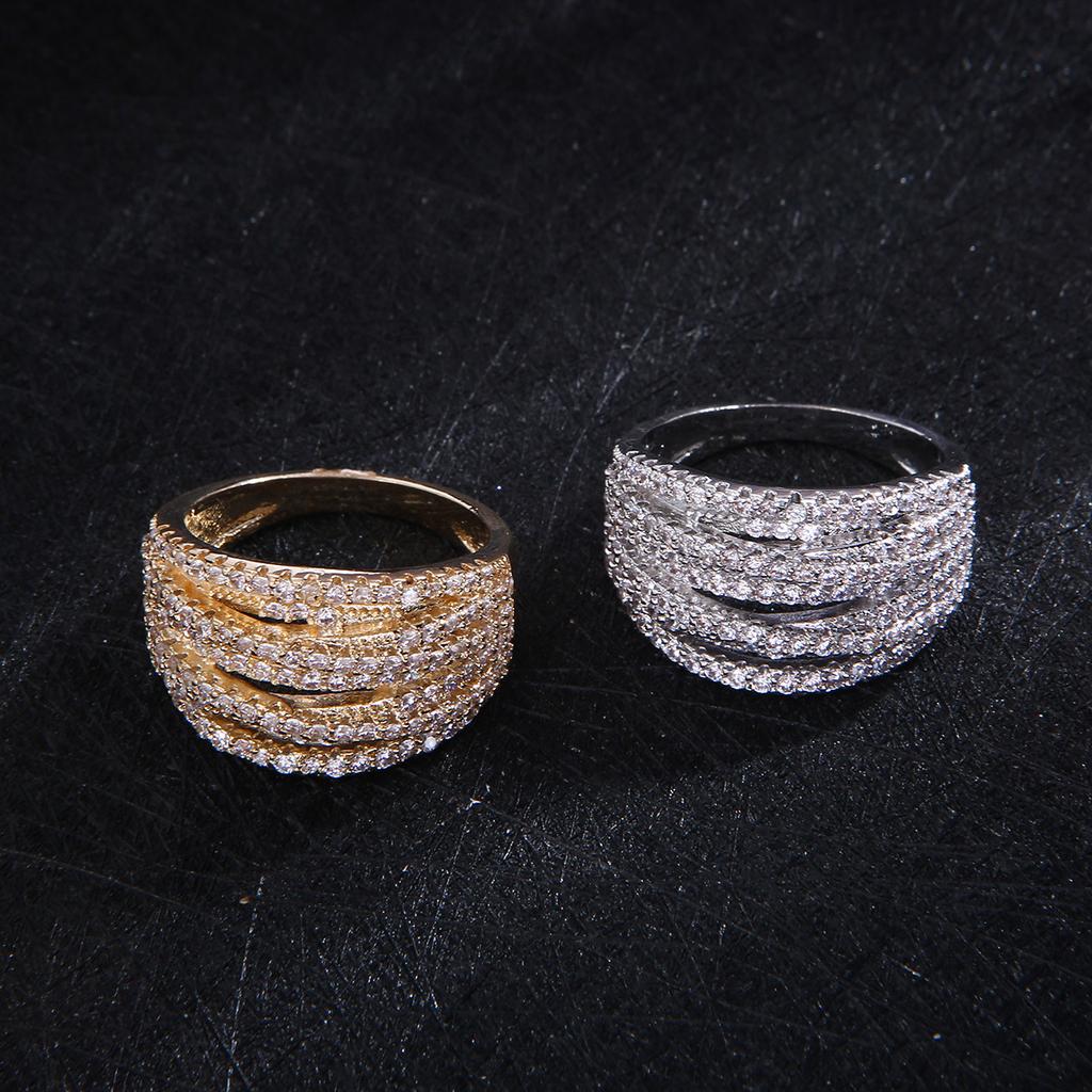 New Personalized Style Creative Geometric Ring Micro Inlaid with Five Rows of AAA Zircon Rings Ring Accessories