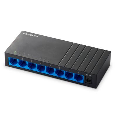 Elecom Gigabit 8-Port Switching Hub, AC Powered, Silent Fanless, Black EHC-LG08P-B