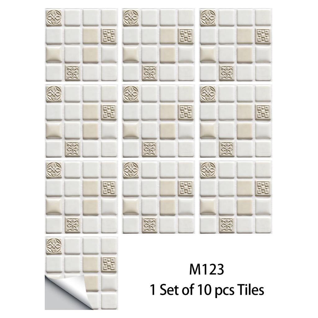 10Pcs Glossy Marble Mosaic Tile Stickers Waterproof Self-Adhesive Geometric Wall Floor Decals Kitchen Backsplash Home DIY Decoration