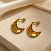 Gold Crescent Matte & Glossy Stainless Steel Earrings - European & American Style