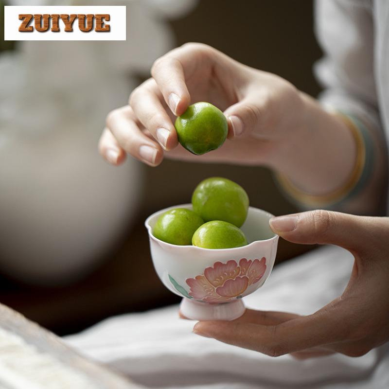 90ML Gradient Ramp Hand Drawn Tulip Flower Mouth Teacup Zen Tea Bowl Mug Tea-tasting Meditation Cup Jianzhan Master Cups Cafes