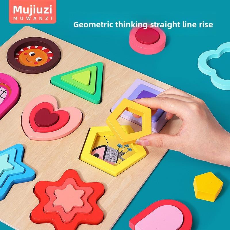 Wooden Shape Puzzle For Toddlers With Geometric And Farm Animal Designs For Early Learning
