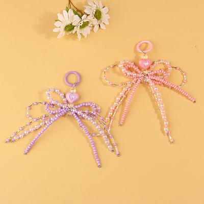 Sladká mašle, ručně vyráběný korálkový kroužek na klíče, přívěsek, přenosný mobilní telefon, šňůrka na krk, batoh, dekorace, doplňky, dárky