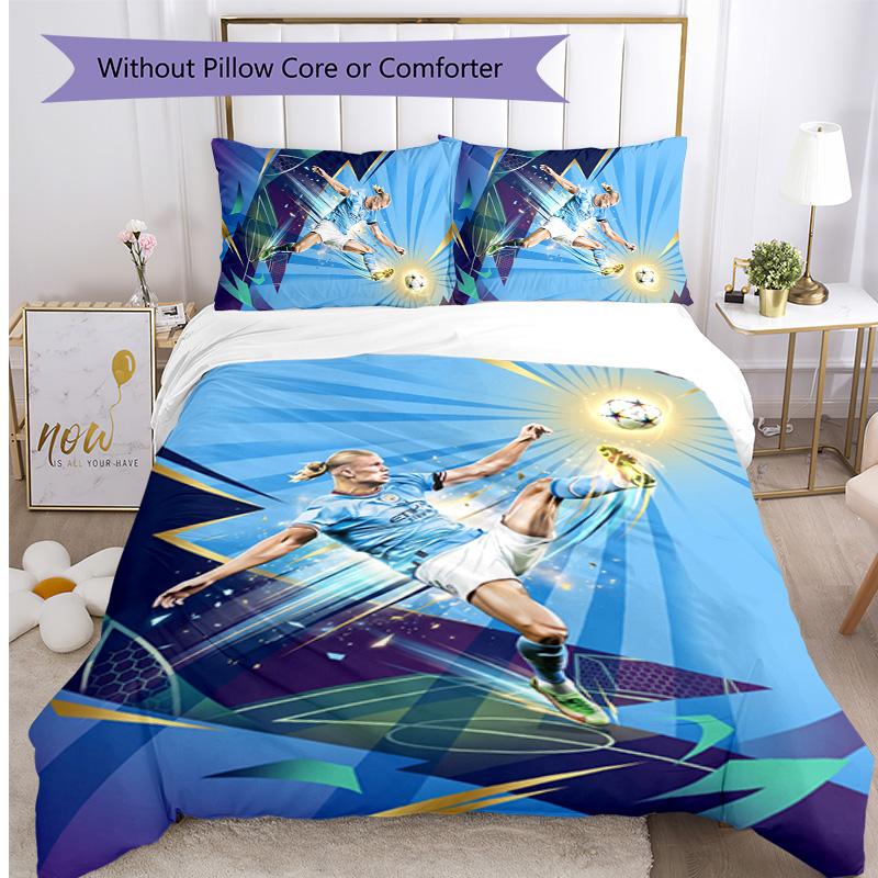 Set Biancheria da Letto 3 Pezzi Stampato Erling Haaland Traspirante Copripiumino con Federe Biancheria da Letto Decorativa per Camera da Letto Casa