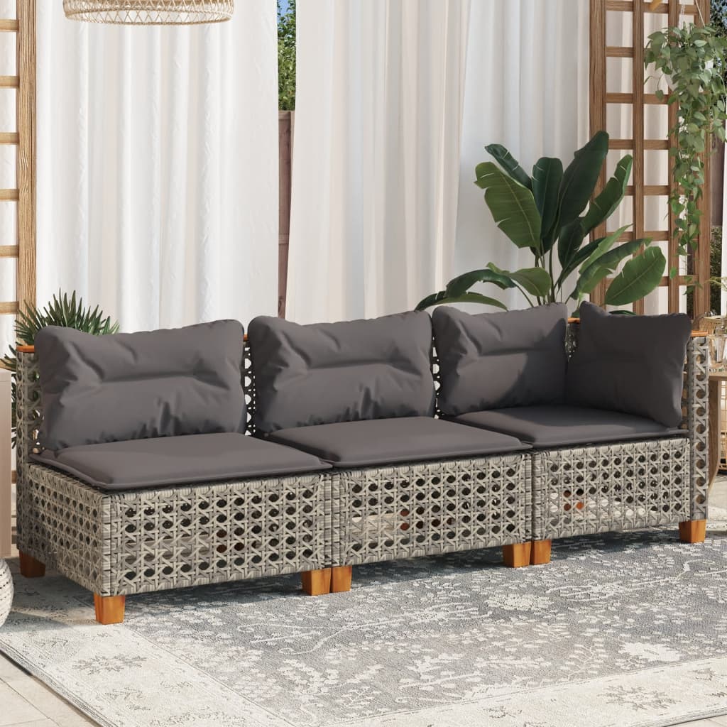 Vidaxl Divano da Giardino a 3 Posti con Cuscini, Grigio, Polyrattan