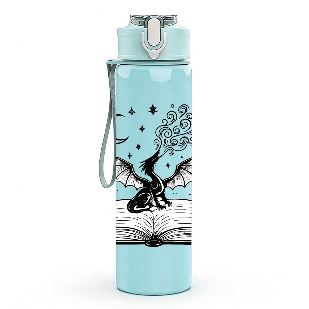 1PC Open Book Raven Moon Illustration 750ml Color Plastic Sports Water Bottle Leakproof Flip Straw Lid Suitable for Sports Office Home Use