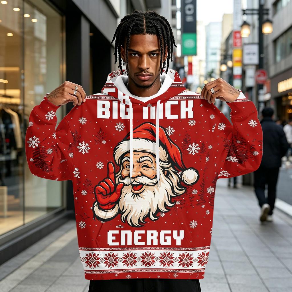 Men's Christmas Print Hoodie with Pocket for Casual Athletic Wear
