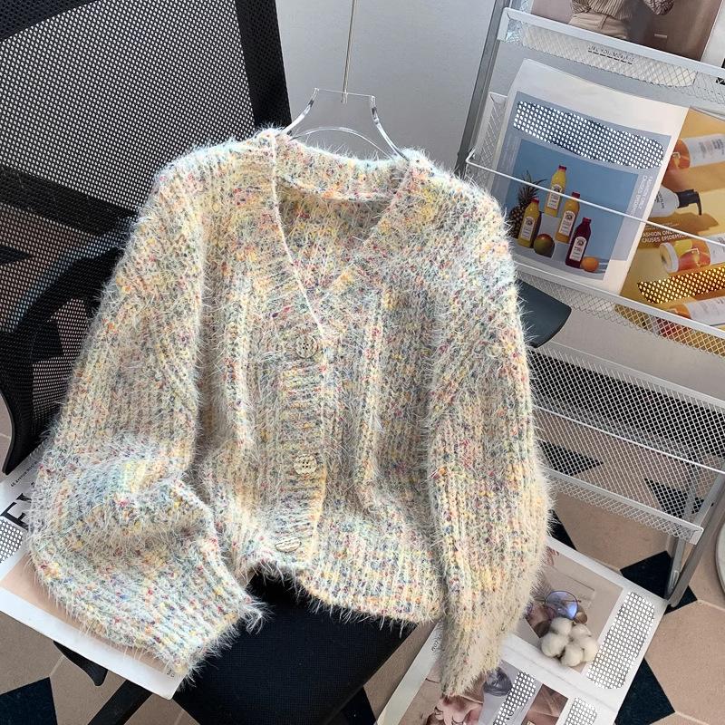 Women's Autumn and Winter Vintage Dot Sweater Jacket Versatile, Lazy, Wide-wind, Fluffy Glutinous Thread Knit Top