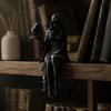 Tabletop Shelf Decoration Gothic Raven Sitter Statue, Hooded Lady Reaper Figurine, 3D Printed Dark Mysterious Figurine Bookshelf Edge Sitter,