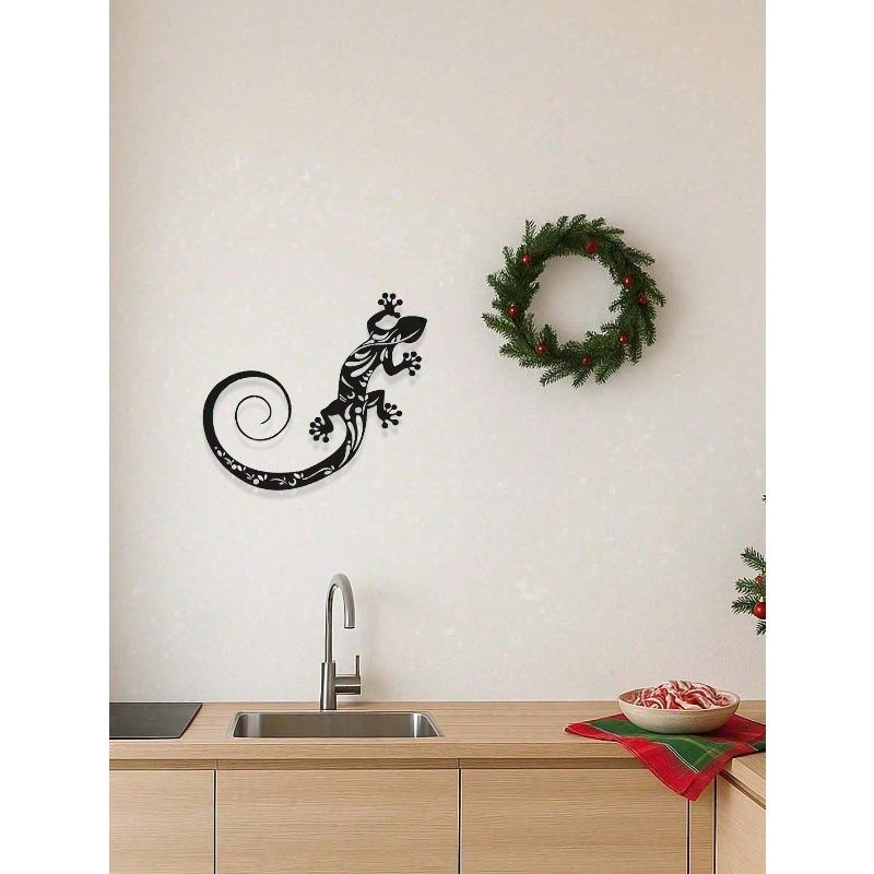 Hand Forged Metal Gecko Wall Art Sculpture Modern Geometric Lizard Decor Vibrant Reptile Gift for Home Office Outdoor Boho Tropical Housewarming