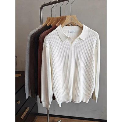 Men's Trendy Korean-Style Solid Color Henley Neck Knit Sweater Polo Shirt