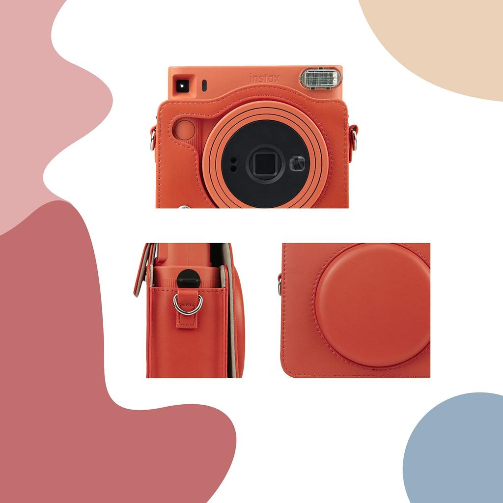 HIYQIN Instax Case, FUJIFILM Instax SQUARE SQ1 Camera Bag, Protective Camera Case with Shoulder Strap, PU Leather (Orange)