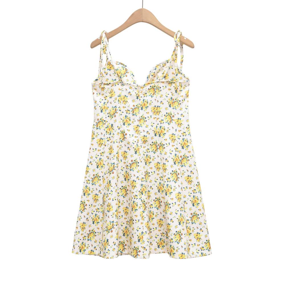 2025 Spring/Summer Slim-Fit Floral Bow Camisole Dress for Women
