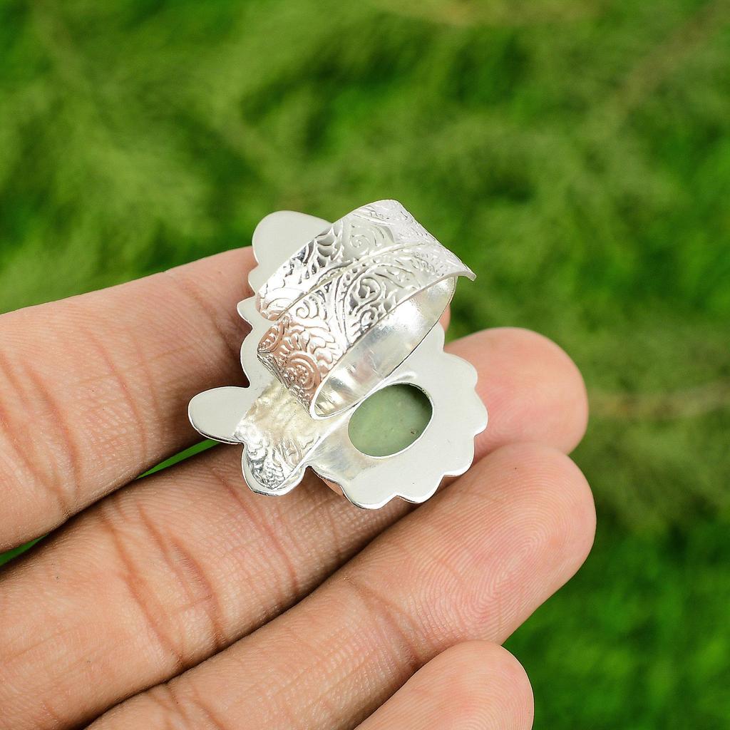Gift For Women Statement Adjustable Ring 925 Silver Natural Tibetan Turquoise