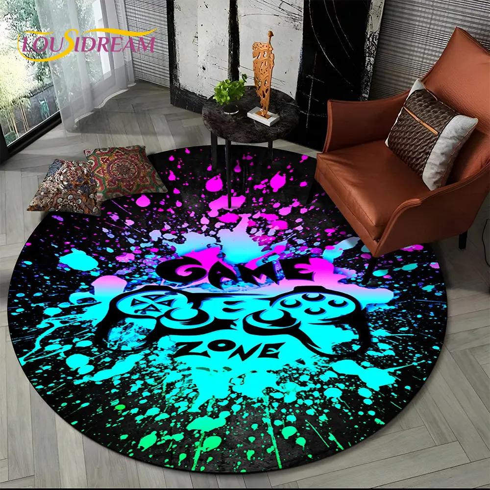 Cartoon Gamer Game Controller Round Area Rug,Circle Carpet Rug for Living Room Children's Bedroom Sofa Decor,Non slip Floor Mat