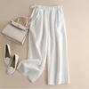 Women's High-Waist Cotton-Linen Wide-Leg Pants - Summer Casual Retro Style with Side Tie