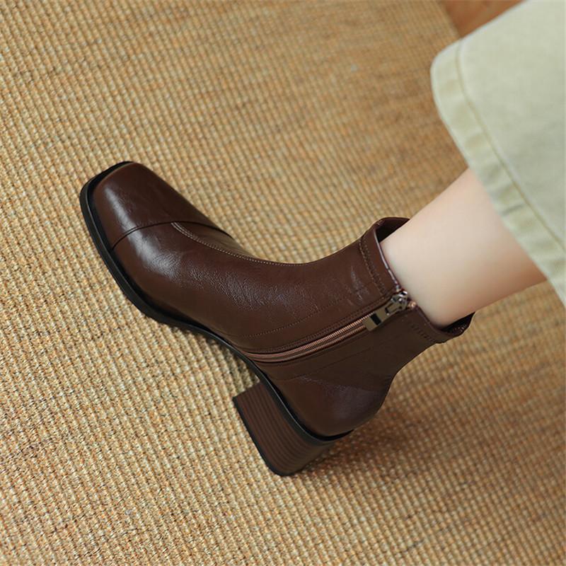 Fashion Autumn Winter Pu Leather Women Boots Fashion Square Toe Shoes for Women Short Boots Women Mujer High Heel Elastic Slimming Boots