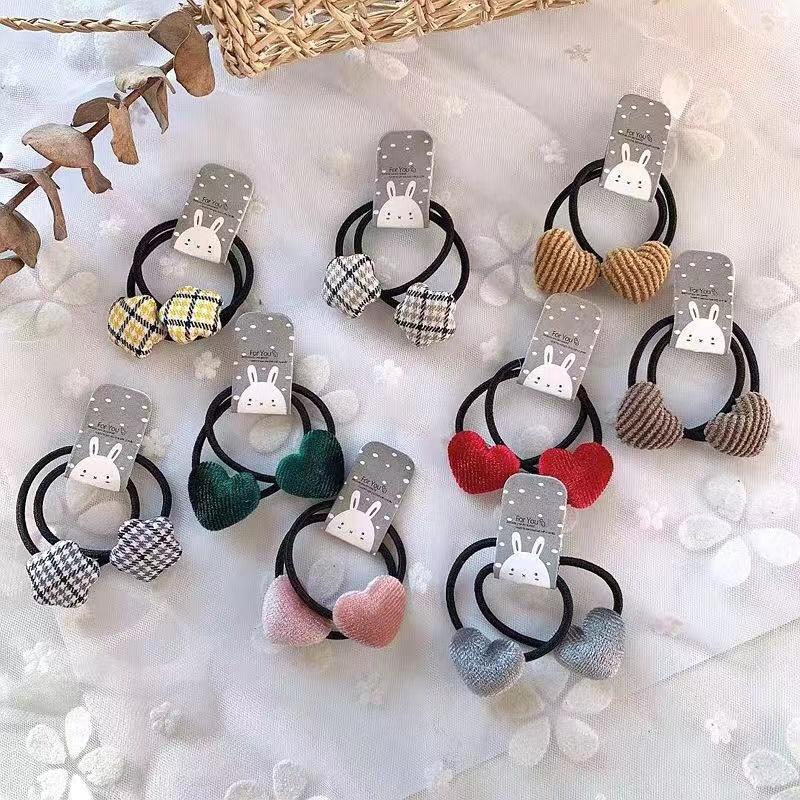 5pcs Velvet Heart Plaid Star Button Princess Headwear Kids Elastic Hair Bands Children Hair Ties Ropes Girls Accessories Baby Headdress