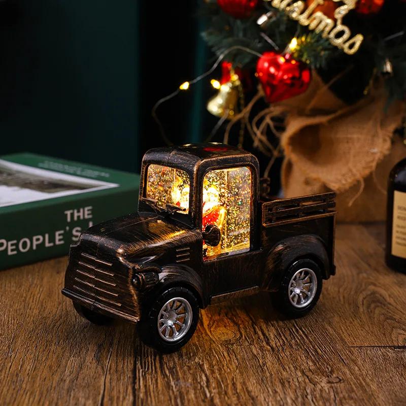Christmas Decoration Santa Claus Driving Car Ornament Water Filled Wind Light Christmas Night Light Gift Showcase Ornament