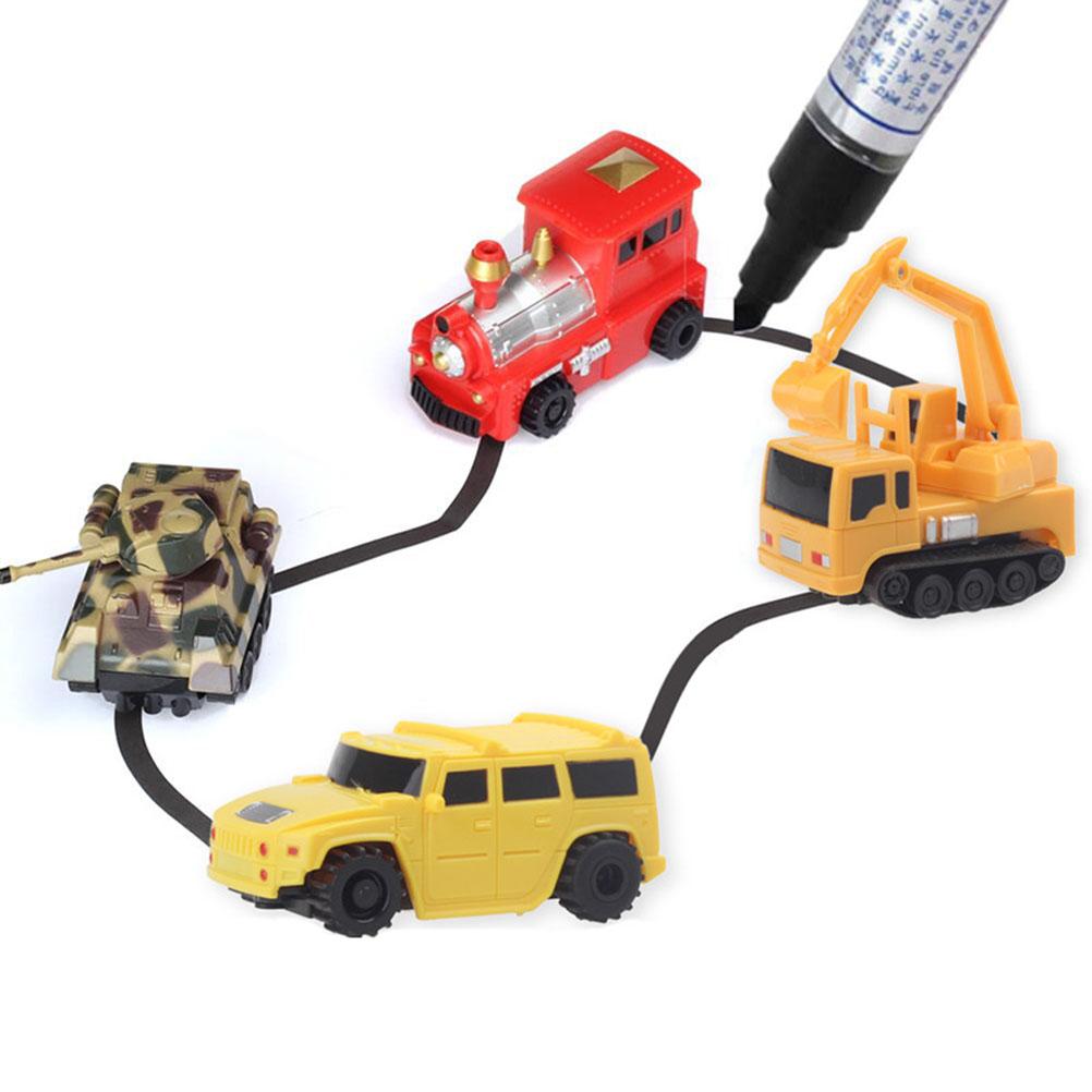 Fun Pen Inductive Car Truck Follow Any Drawn Black Line Mini Toy Engineering Vehicles Educational