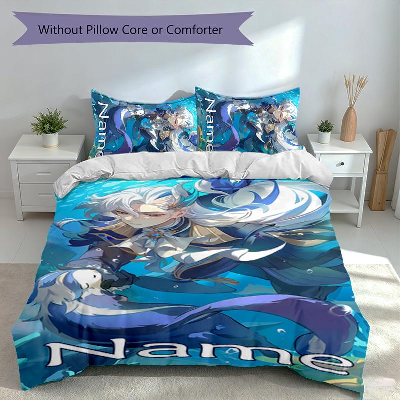 3pcs Custom Name Genshin Impact Navelette Set,Includes 1 Duvet Cover and 2 Pillowcases,All-season Bedroom Decor