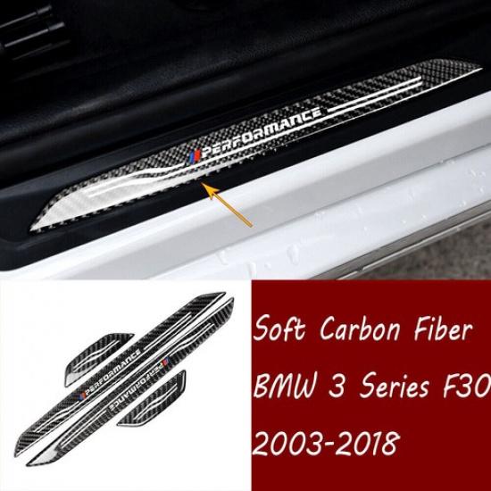 Real Carbon Fiber Door Sill Guards Plate Cover Fit For BMW 3Series F30 2003-2018
