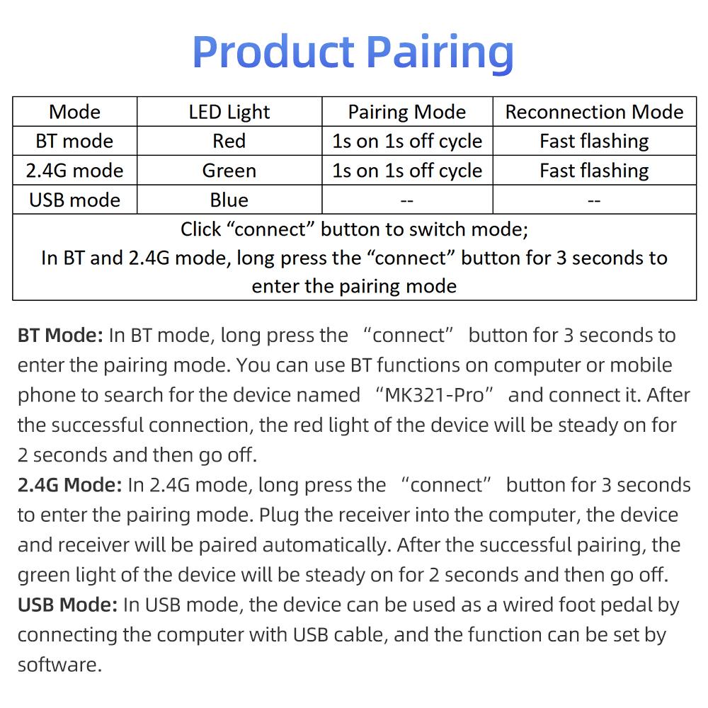 MK321-Pro 3-tangents Mini Anpassningsbart Tangentbord med Mekanisk Blå Brytare USB+2.4G+BT Anslutning för