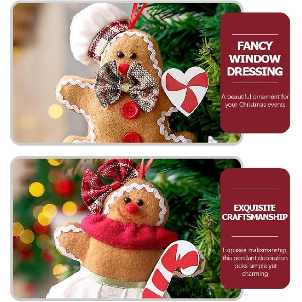 Artibetter Christmas Gingerbread Man Ornaments, Christmas Tree Decorations Chef Gingerbread Figurines Candy Cane Gingerbread Plush Stuffed Hanging