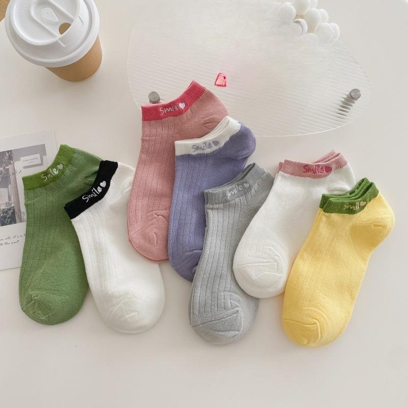 Damen Sommer Dünne Baumwollsocken, Kurze Socken, Niedrig geschnittene Socken, Gesticktes Herz, Süße und Niedliche Socken